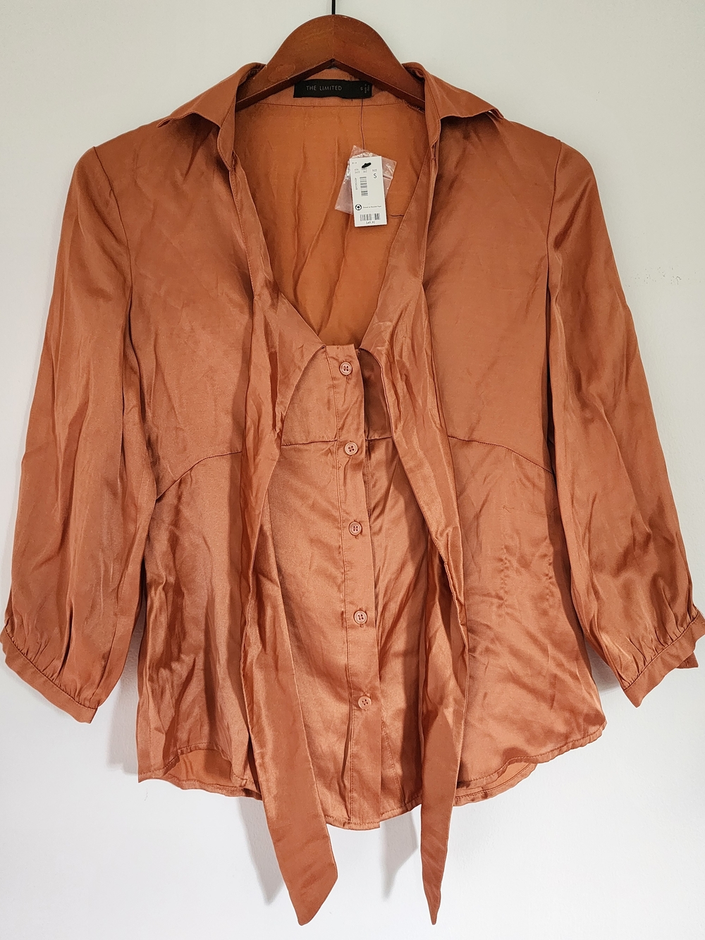 The Limited Women's Tie-Neck Satin Blouse in Copper - Size Small - NWT